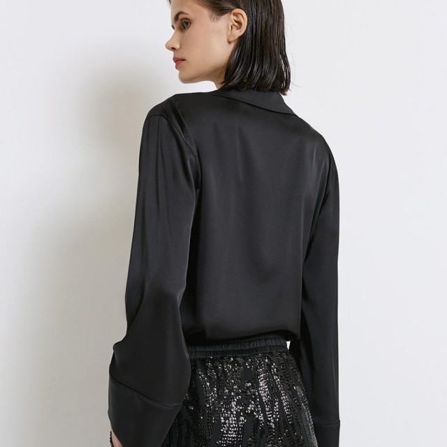 ACCESS / SATIN DRAPE BLOUSE / BLACK / 2166-457