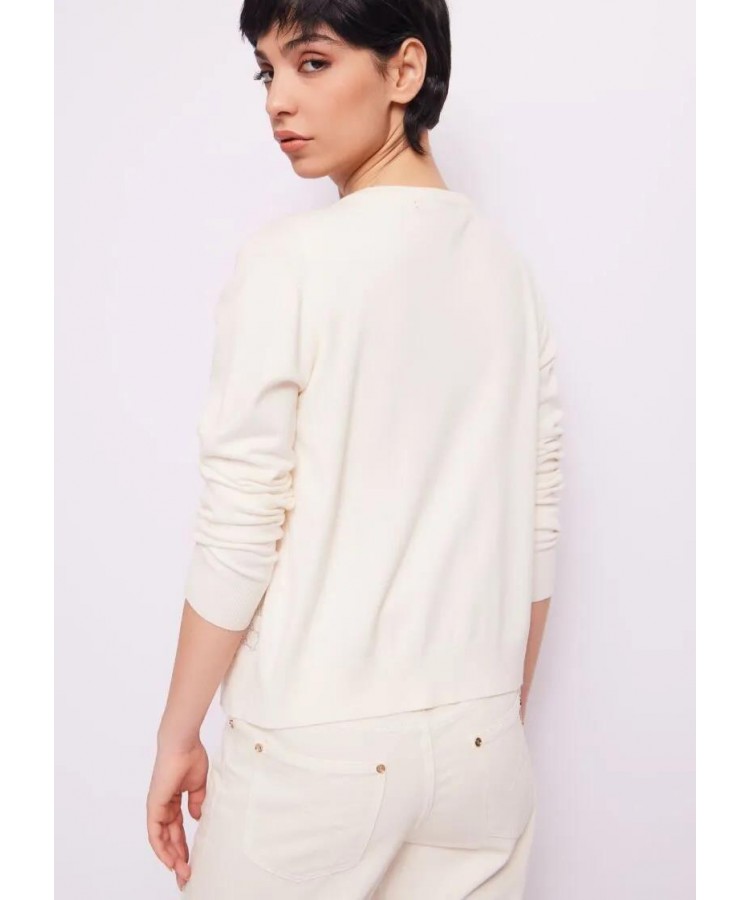 GAUDI/ WHITE CARDIGAN WITH LOGO AND STRASS/ 421BD53015