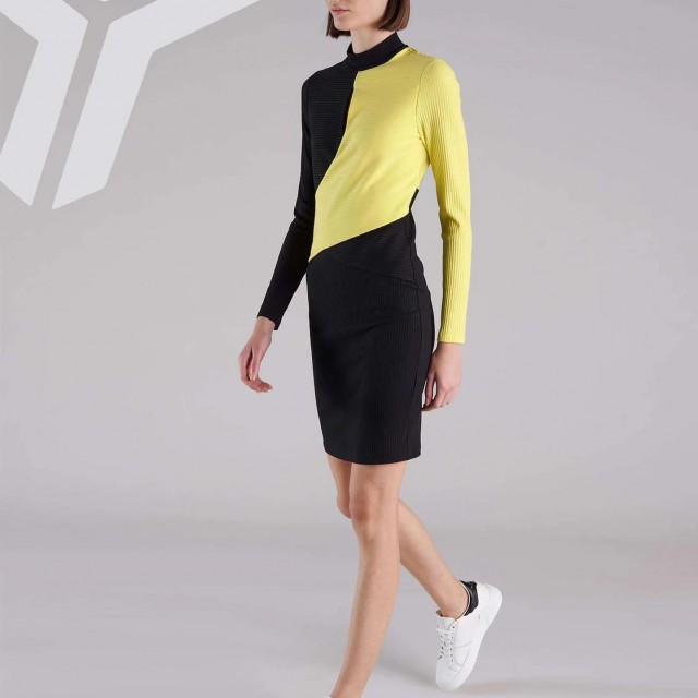 JOHN RICHMOND / COLOUR-BLOCK MINI DRESS / BLACK-YELLOW / UWA22