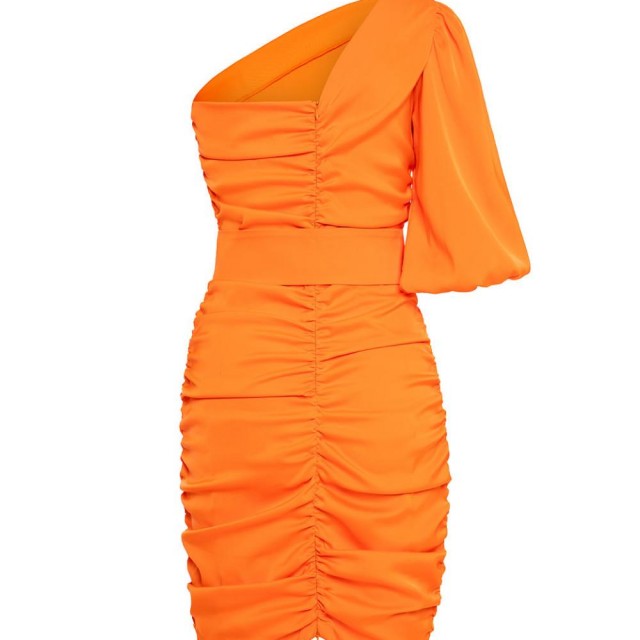 ACCESS / ONE SLEEVE MINI SATIN DRESS / ORANGE / 3005-535