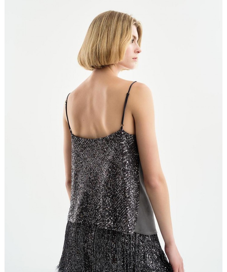 ACCESS / SATIN SEQUINS BACK TOP / CHARCOAL