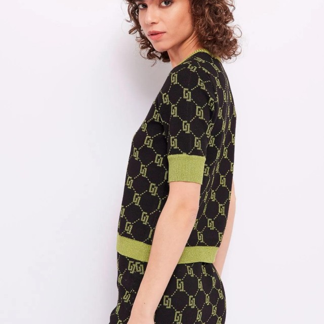 GAUDI / JUMPER WITH JAQCUARD LOGO / BLACK-LIME