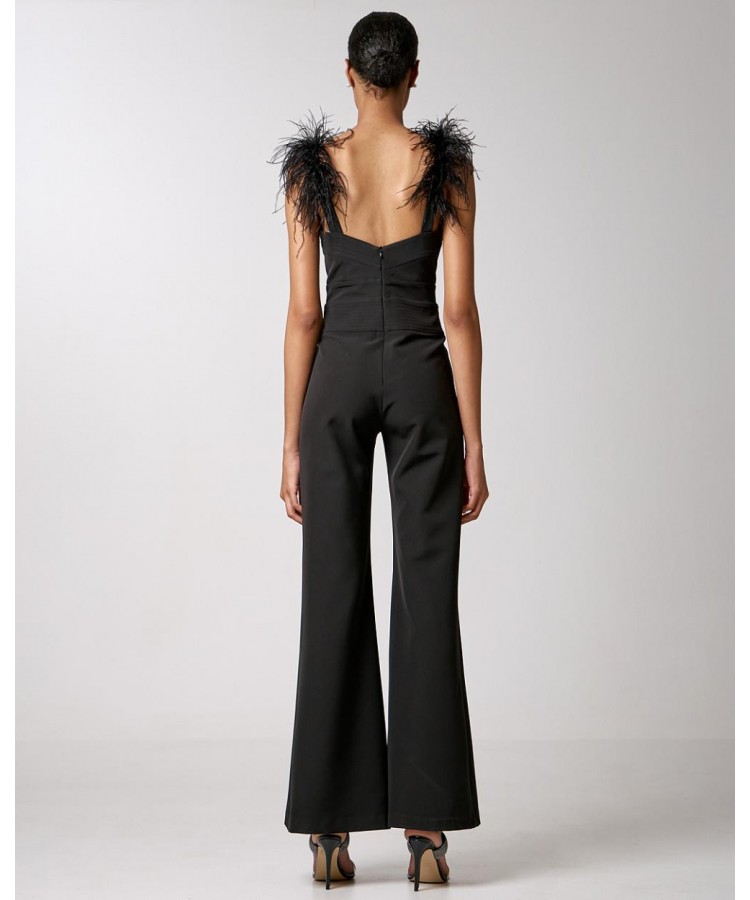 ACCESS / JUMPSUIT FEATHER DETAILS / BLACK