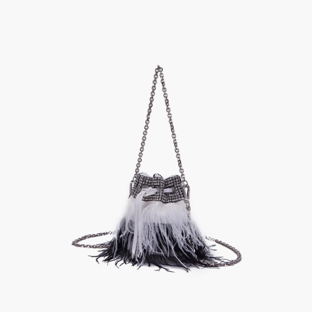 LA CARRIE / FEATHERS NIGHT MINI BAG / BLACK-WHITE