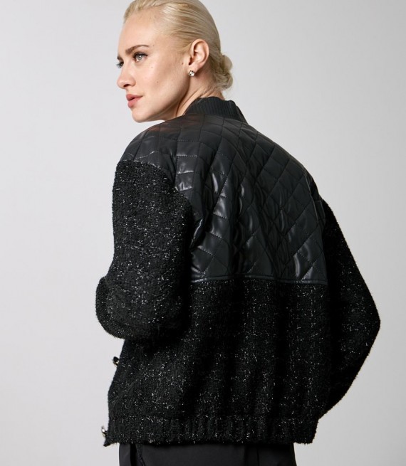 ACCESS / QUILTED BOMBER TWEED DETAILS / BLACK