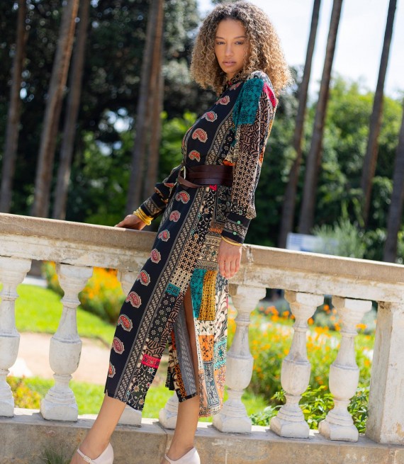 C.MANOLO / PAISLEY SHIRT-DRESS / BLACK