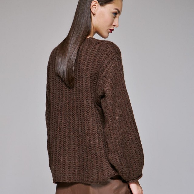 ACCESS / KNITTED V BLOUSE / COFFEE