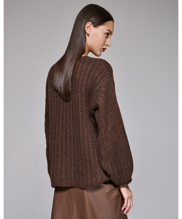 ACCESS / KNITTED V BLOUSE / COFFEE