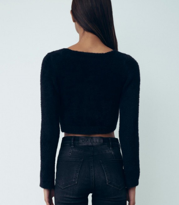 GAELLE / CROPPED FLUFFY CARDIGAN / BLACK