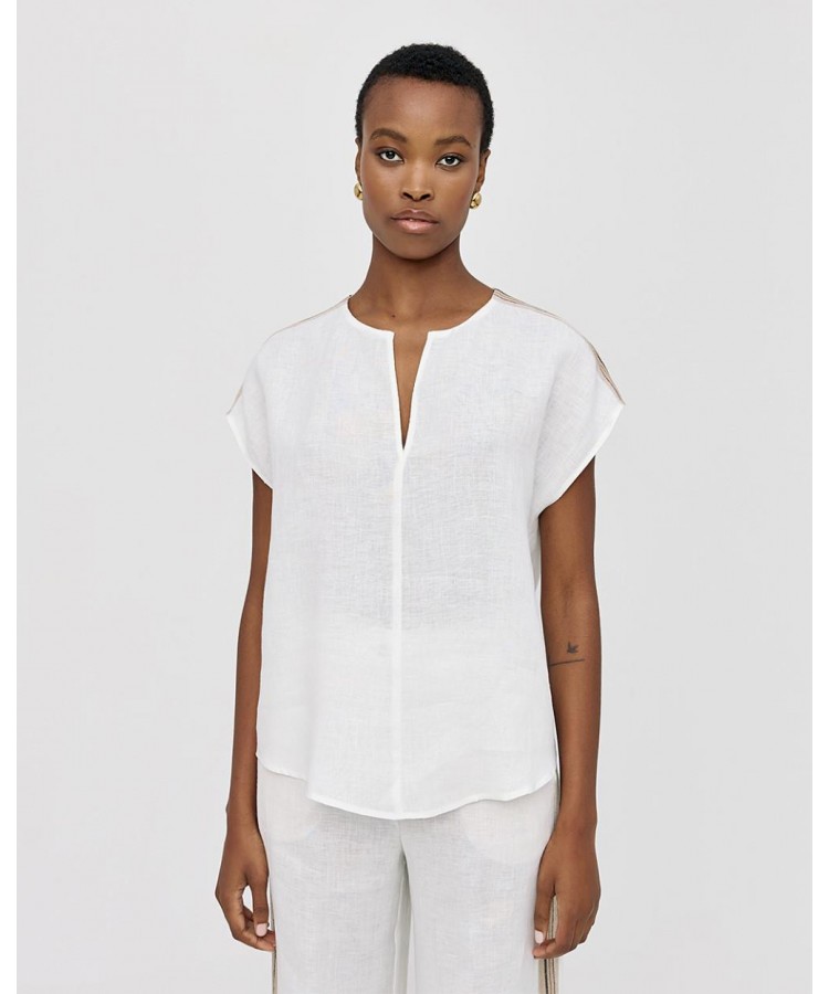 ACCESS / OPEN FRONT LINEN TOP / OFF-WHITE