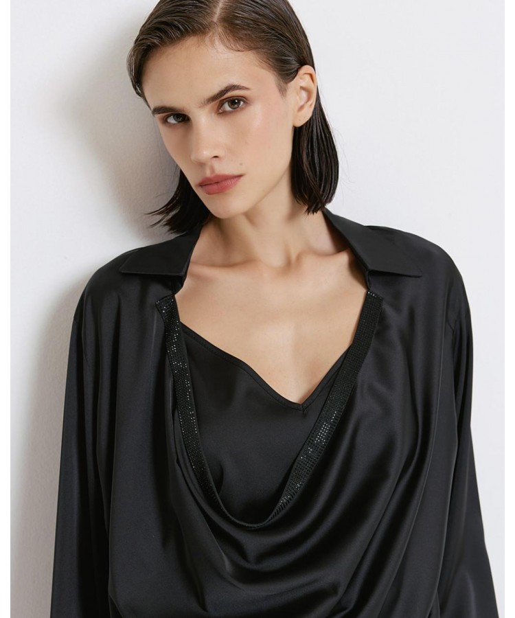 ACCESS / SATIN DRAPE BLOUSE / BLACK / 2166-457