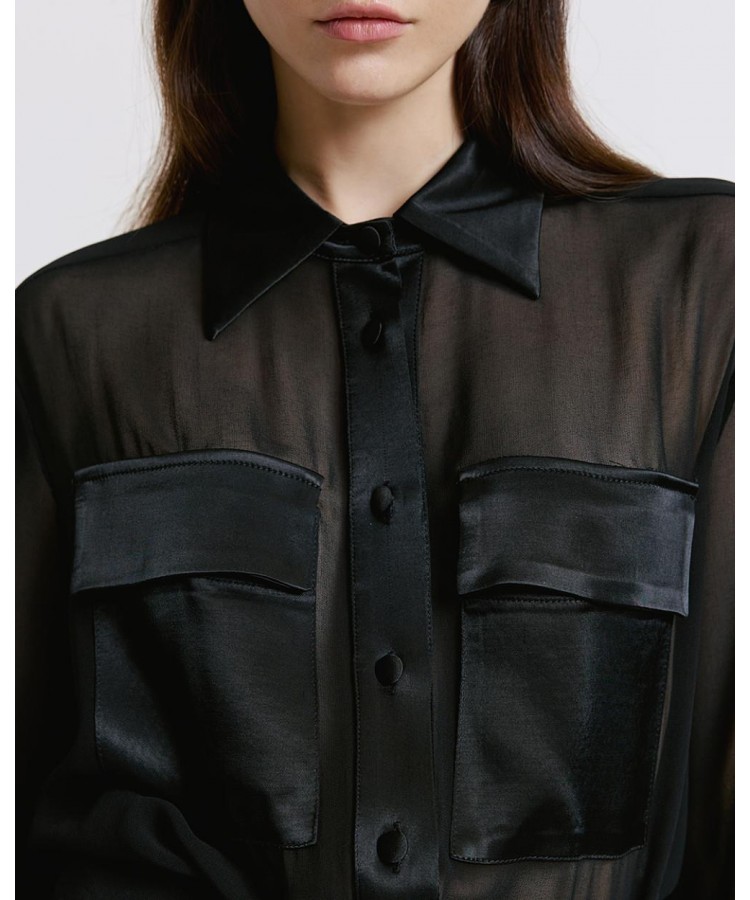 ACCESS / MUSLIN SATIN DETAILS SHIRT / BLACK / 7007-175