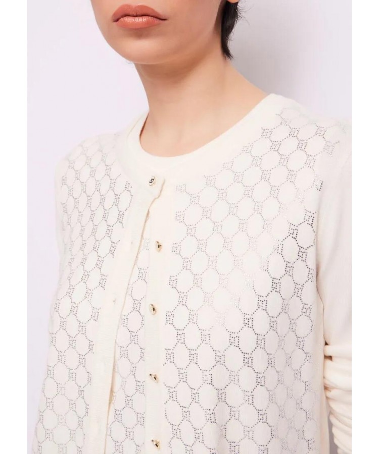 GAUDI/ WHITE CARDIGAN WITH LOGO AND STRASS/ 421BD53015