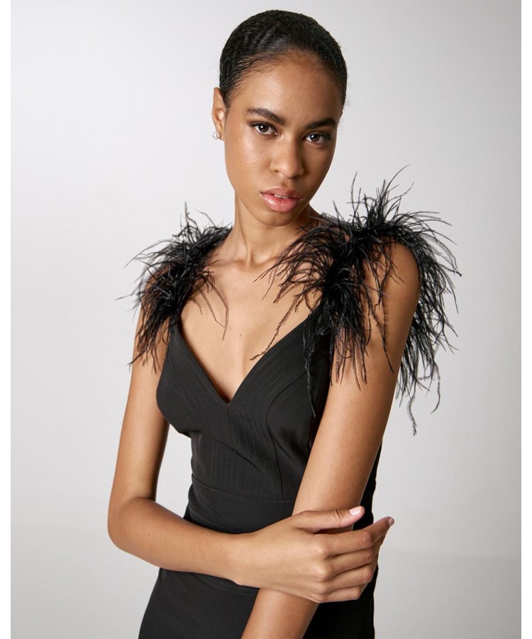 ACCESS / JUMPSUIT FEATHER DETAILS / BLACK