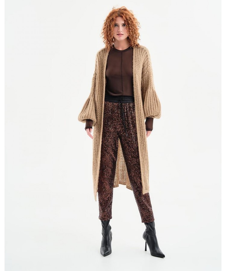 ACCESS / LONG KNITTED CARDIGAN / CAMEL