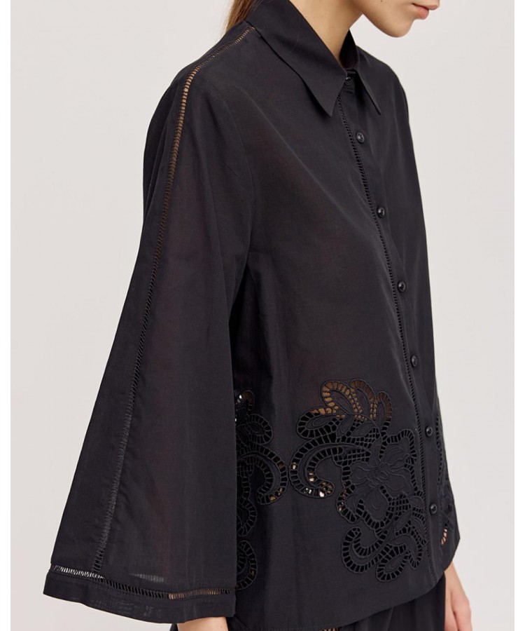 ACCESS / LOOSE BRODERIE SHIRT / BLACK