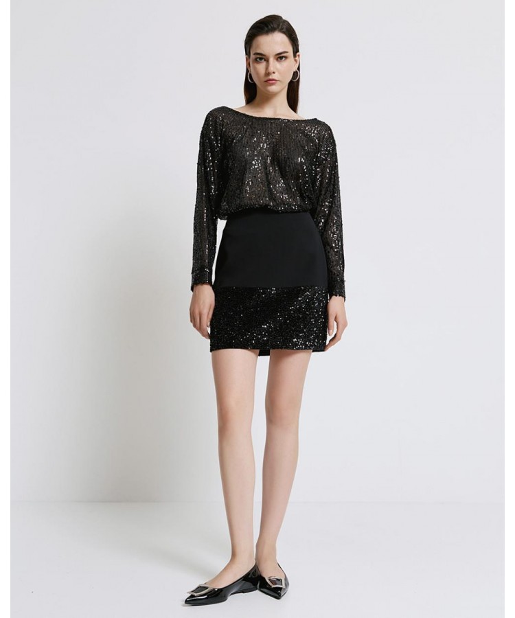 ACCESS / SEQUINS BLOUSE V BACK / BLACK / 2218-390