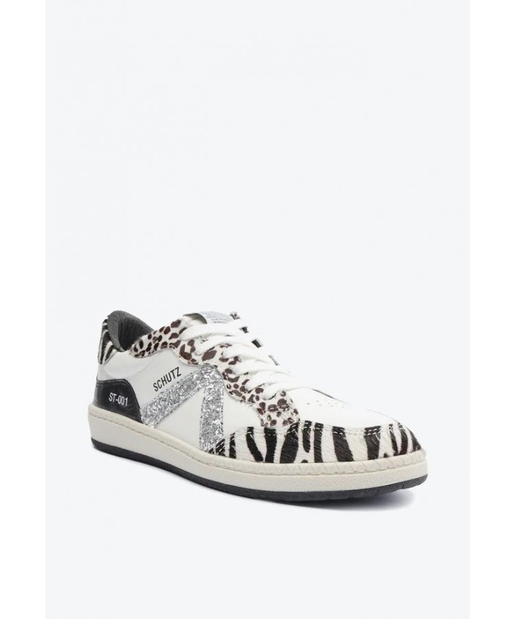 SCHUTZ/ ST-001 LEATHER GLITTER ZEBRA SNEAKERS/S2185300010017