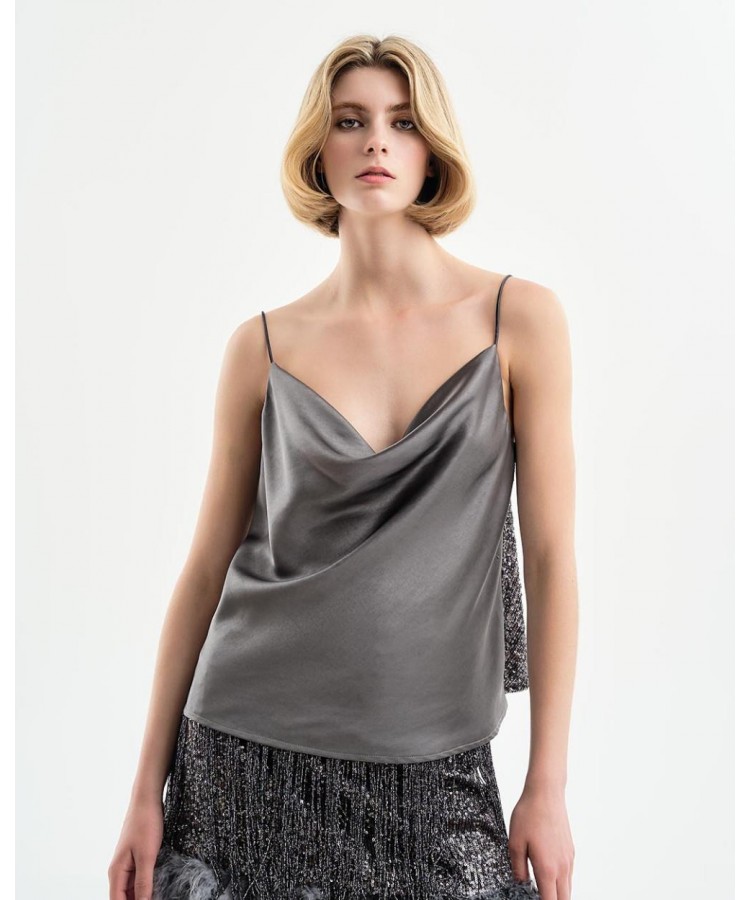 ACCESS / SATIN SEQUINS BACK TOP / CHARCOAL