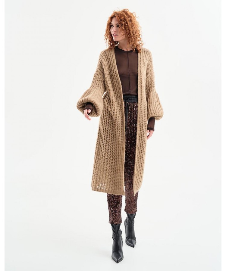 ACCESS / LONG KNITTED CARDIGAN / CAMEL