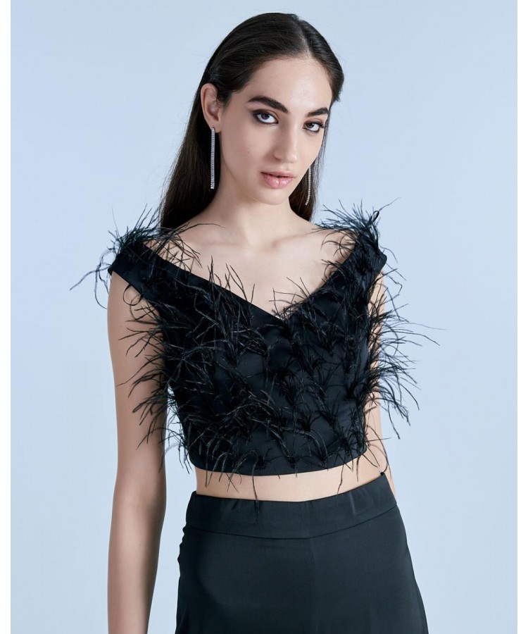 ACCESS / FEATHERS CROP TOP / BLACK / 2017-535
