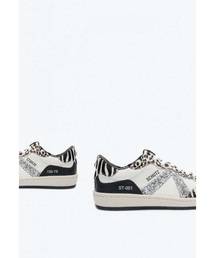 SCHUTZ/ ST-001 LEATHER GLITTER ZEBRA SNEAKERS/S2185300010017